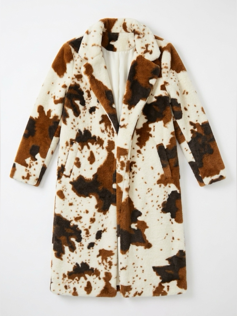 Hers and Mine Cow Print Long Teddy Coat – Size Medium